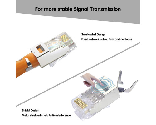 Екранований мережевий роз'єм VCELINK Gen 2 RJ45 Cat7 Cat6A кабель з навантажувальною планкою та захисними ковпачками (my-15043)
