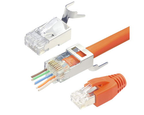 Екранований мережевий роз'єм VCELINK Gen 2 RJ45 Cat7 Cat6A кабель з навантажувальною планкою та захисними ковпачками (my-15043)