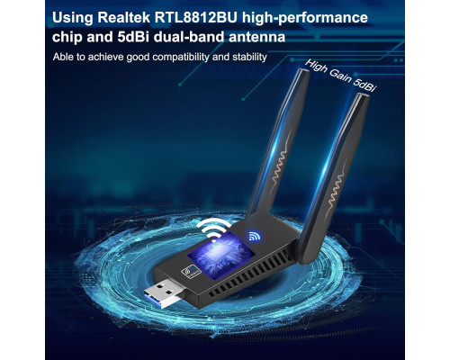 WLAN-адаптер AC1300M USB 3.0 з високим коефіцієнтом посилення Wodgreat FR-1300M (my-17163)