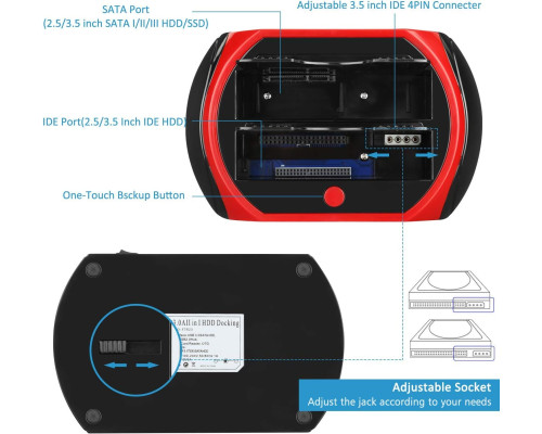 Док-станція для жорсткого диска USB 2.0 TCC-S867-US зовнішній корпус для 25-дюймових та 35-дюймових жорстких дисків IDE SATA I/II/III твердотільних накопичувачів (my-17015)