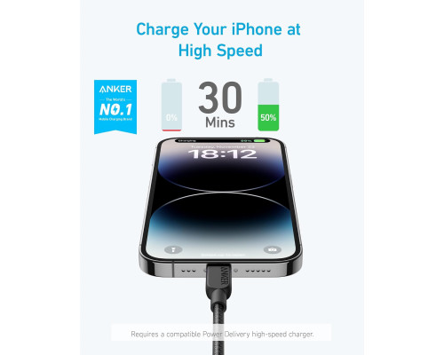 Кабель для швидкого заряджання iPhone від Anker A81A7, 310 USB-C (3 м, чорний) (my-4231)