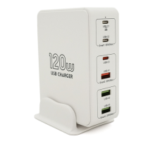 Зарядний пристрій V-818H потужністю 120W, Output: 3USB+3Type-C, DC: 5V/3, 9V/3A, 12V/3A, 20V/3.25A, White CHARGING (my-3127)