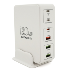 Зарядний пристрій V-818H потужністю 120W, Output: 3USB+3Type-C, DC: 5V/3, 9V/3A, 12V/3A, 20V/3.25A, White CHARGING (my-3127)
