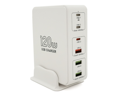 Зарядний пристрій V-818H потужністю 120W, Output: 3USB+3Type-C, DC: 5V/3, 9V/3A, 12V/3A, 20V/3.25A, White CHARGING (my-3127)