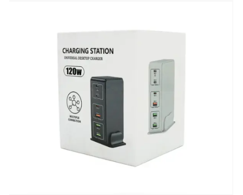 Зарядний пристрій V-818H потужністю 120W, Output: 3USB+3Type-C, DC: 5V/3, 9V/3A, 12V/3A, 20V/3.25A, White CHARGING (my-3127)