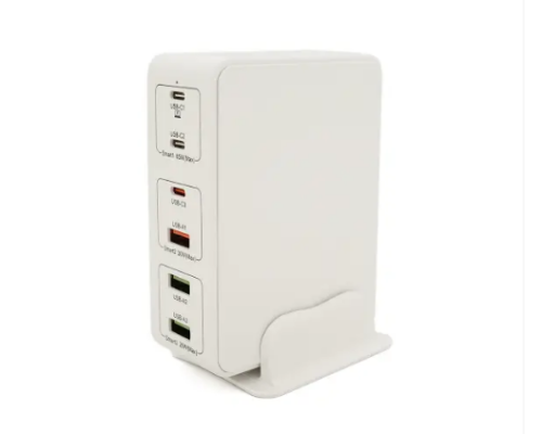 Зарядний пристрій V-818H потужністю 120W, Output: 3USB+3Type-C, DC: 5V/3, 9V/3A, 12V/3A, 20V/3.25A, White CHARGING (my-3127)