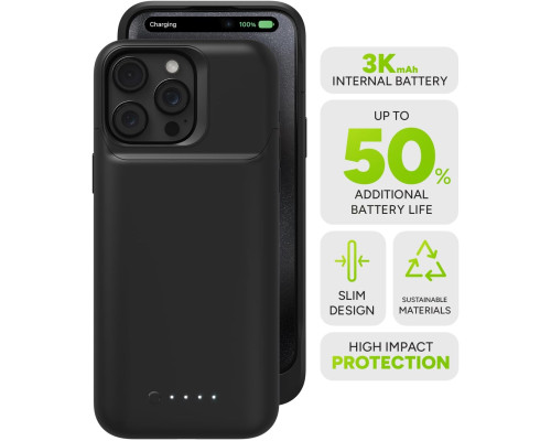 Чохол-акумулятор Mophie Juice Pack для iPhone 15 Pro Max, до 50% додаткової батареї, захист від падінь, екологічний дизайн, чорний (my-7106)