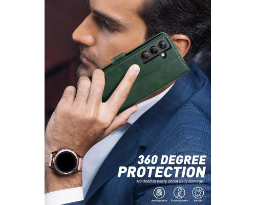 Чохол-гаманець OCASE із високоякісної штучної шкіри для Samsung Galaxy S24 чорно-зелений (my-12148)