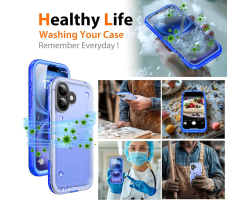 Водонепроникний, пилозахисний чохол Cozycase для iPhone 16 IP68, 2 м захист від падінь, синій (my-12177)