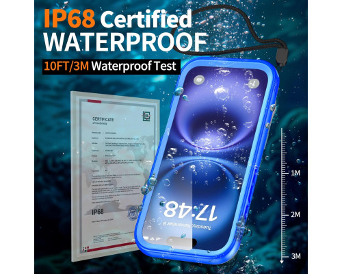 Водонепроникний, пилозахисний чохол Cozycase для iPhone 16 IP68, 2 м захист від падінь, синій (my-12177)