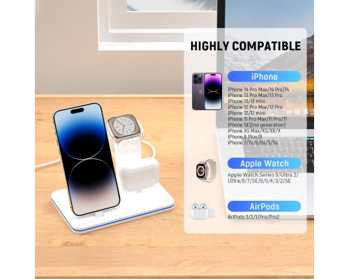 Бездротова зарядна станція Aimtel 3 в 1 для декількох пристроїв Apple iPhone, iWatch, AirPods 18 Вт, чорний (my-1097)