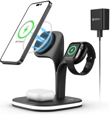 Магнітний бездротовий зарядний пристрій 3 в 1 сумісний з iPhone, Apple Watch, AirPods Gnkdfon 18 Вт чорний (my-9011)