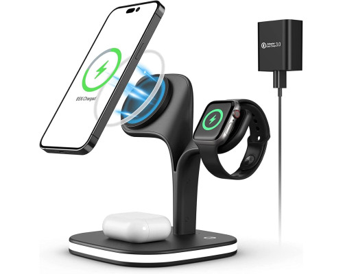 Магнітний бездротовий зарядний пристрій 3 в 1 сумісний з iPhone, Apple Watch, AirPods Gnkdfon 18 Вт чорний (my-9011)