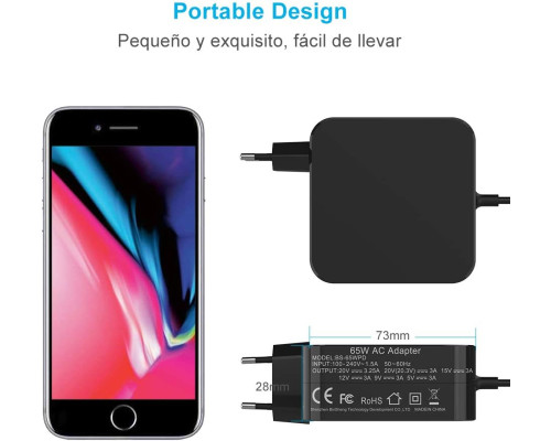 Зарядний пристрій 65 Вт із кабелем 1,8 м BERLS USB C чорний (my-12022)