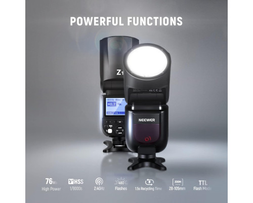 Спалах Speedlite NEEWER Z1-C TTL з круглою головкою для цифрових дзеркальних фотокамер Canon, 76 Вт/с, 2,4 ГГц, 1/8000 с, HSS-спалах (my-7045)