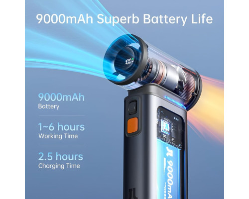Портативний ручний турбовентилятор JISULIFE FA55, USB-акумулятор 9000 мА·год, сірий (my-19026)